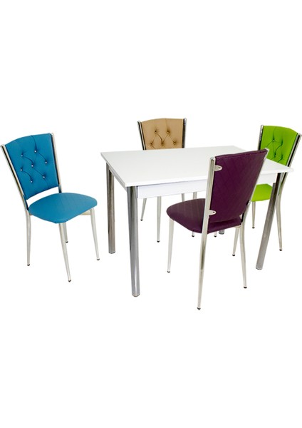 Akasya Kapitoneli Mutfak Masa Takımı (Deri) - Gökkuşağı