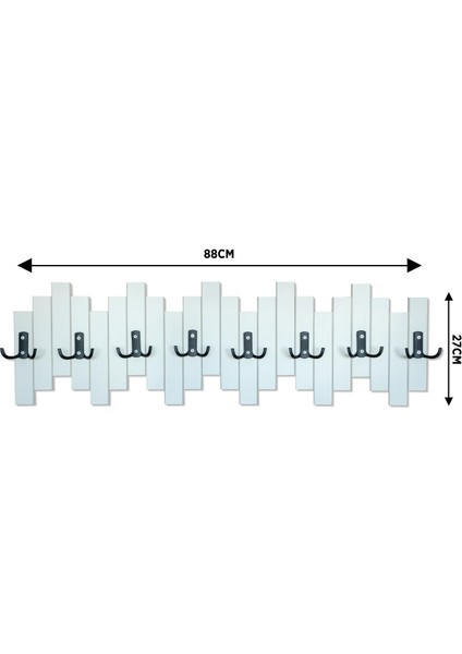 Beyaz Ahşap Duvar ve Kapı Askısı Elbise Askılık Piyano Model 8 Askılı