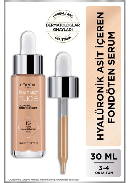 L'Oréal Paris Loreal Paris True Match Nude Serum Fondöten 3-4 Light Medium