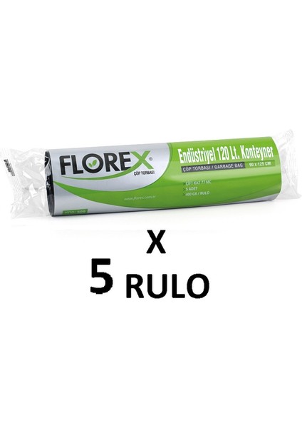 Florex Standart Endüstriyel 120 Lt Konteyner ( 90X125 cm ) Siyah Çöp Poşeti 5 Rulo 5*5=25 Adet