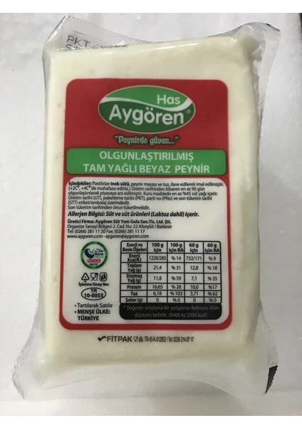 Has Aygören Olgunlaştırılmış Klasik Tam Yağlı (Sert)Beyaz Peynir 1 kg