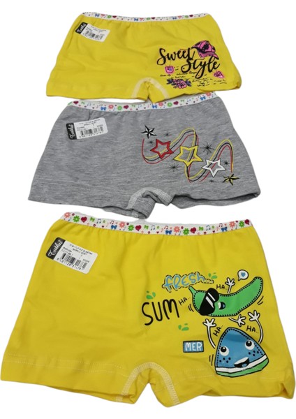 Kız Çocuk Renkli Likralı Pamuk Boxer 3'lü Paket