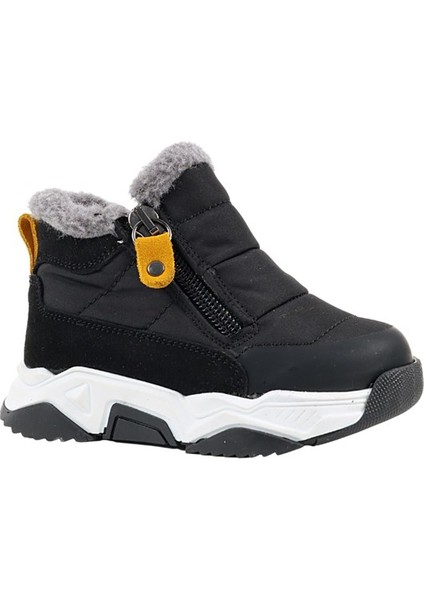 Manarola Çift Fermuarlı Içi Peluş Kürklü Paraşüt Kumaş Erkek Çocuk Bot Siyah