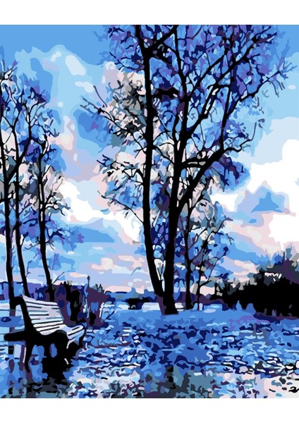 Mavi Bahar Sayılarla Boyama SETI(40X50 cm Tuval Şasesine Gerili)
