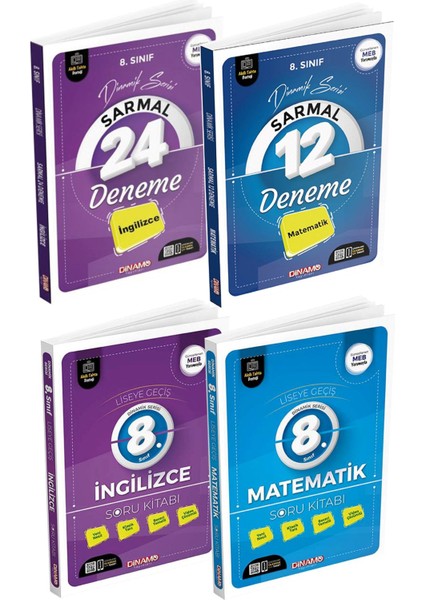 2022 8. Sınıf Sarmal Denemeler ve Soru Bankaları Matematik, Ingilizce Set 4 Kitap