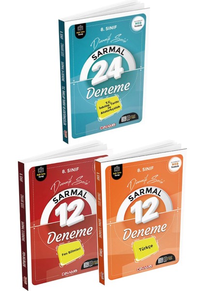 2022 8. Sınıf Inkılap, Fen Bilimleri, Türkçe Sarmal Denemeler 3 Kitap
