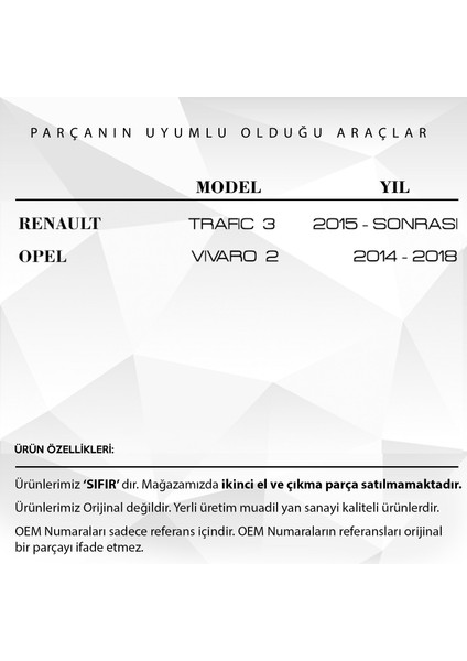 Alpha Auto Part Renault Trafic 3, Opel Vivaro 2 Için Çamurluk Sinyali - Sağ -