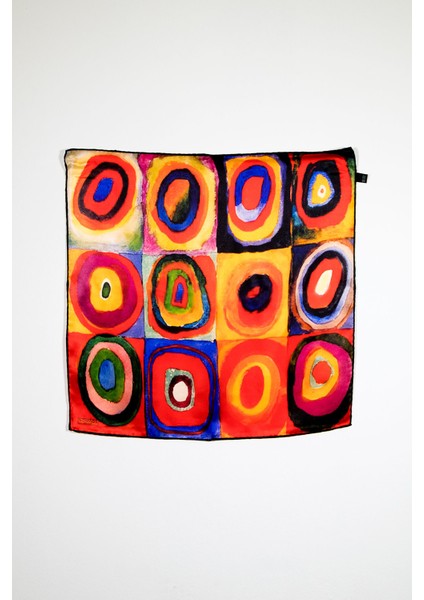 Vasili Kandinski Desenli Ipek Bandana Fular