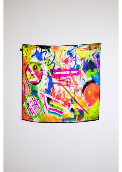 Vasili Kandinski Desenli Ipek Bandana Fular