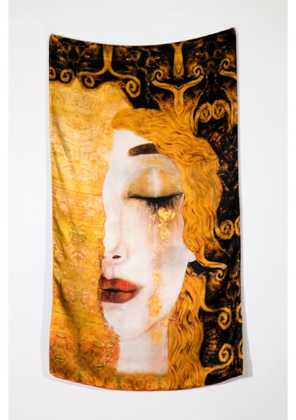 Gustav Klimt Desenli Saf Ipek Şal