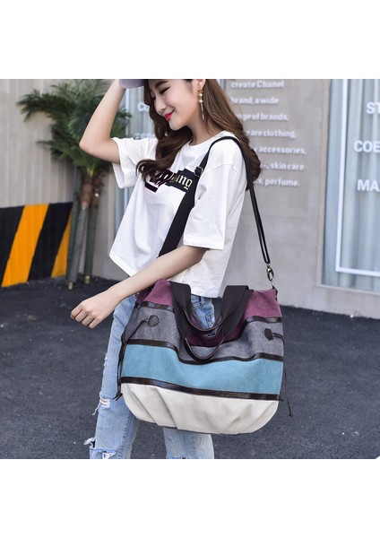 Kadın Vintage Casual Hobo Canvas Çok Cep Üst Saplı Omuz Çantası (Yurt Dışından) modelleri