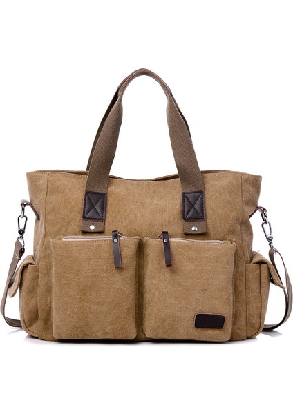 Çok Cepli Pamuklu Kanvas Omuz Çantası Düz Renk (Yurt Dışından)