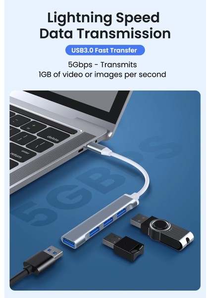 809-CC Macbook Uyumlu Type-C to 4* USB 3.0 Splitter 5 Gbps Çevirici Hub Adaptör