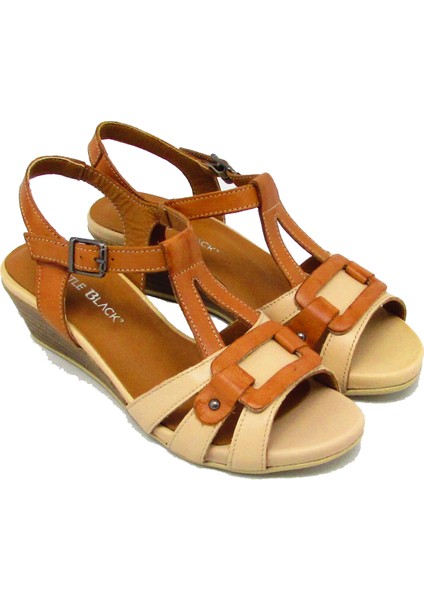CB45613 Krem-Taba Kadın Dolgu Topuk Kemerli Sandalet fırsatları