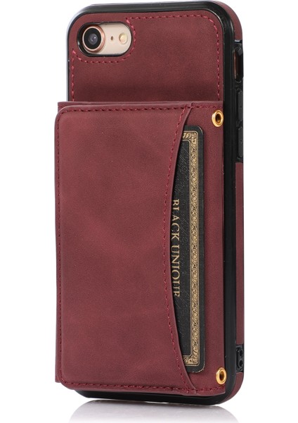 Iphone Se 2020/8/7 Şarap-Kırmızı Için Üç Katlı Deri Telefon Kılıfı (Yurt Dışından)