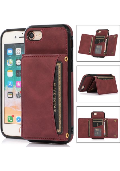 Iphone Se 2020/8/7 Şarap-Kırmızı Için Üç Katlı Deri Telefon Kılıfı (Yurt Dışından) fiyatları