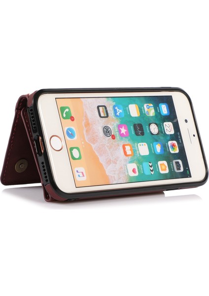 Iphone Se 2020/8/7 Şarap-Kırmızı Için Üç Katlı Deri Telefon Kılıfı (Yurt Dışından) modelleri