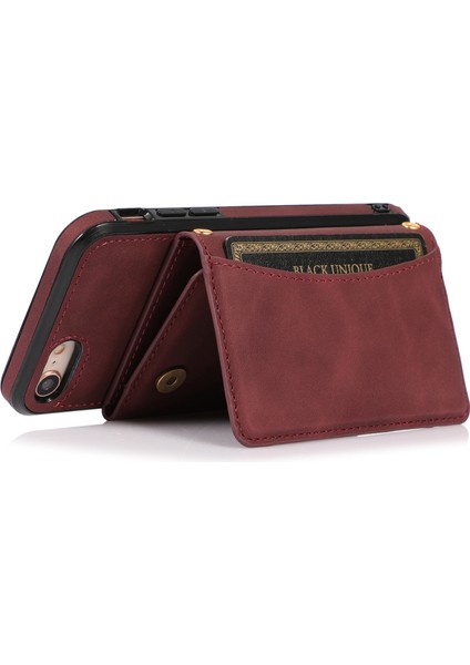 Iphone Se 2020/8/7 Şarap-Kırmızı Için Üç Katlı Deri Telefon Kılıfı (Yurt Dışından) fırsatları