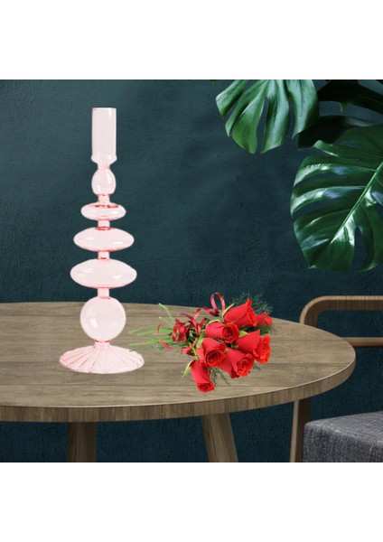 Temizle Cam Mumluk Mum Standı Dekor Örgün Olaylar Parti Kilisesi Sonbahar Çok Katmanlı Pembe (Yurt Dışından)