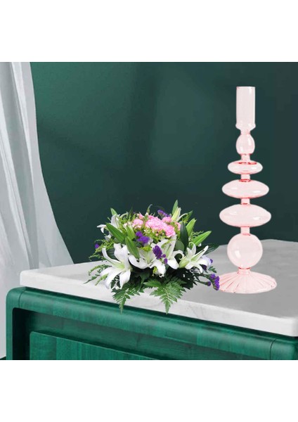 Temizle Cam Mumluk Mum Standı Dekor Örgün Olaylar Parti Kilisesi Sonbahar Çok Katmanlı Pembe (Yurt Dışından)