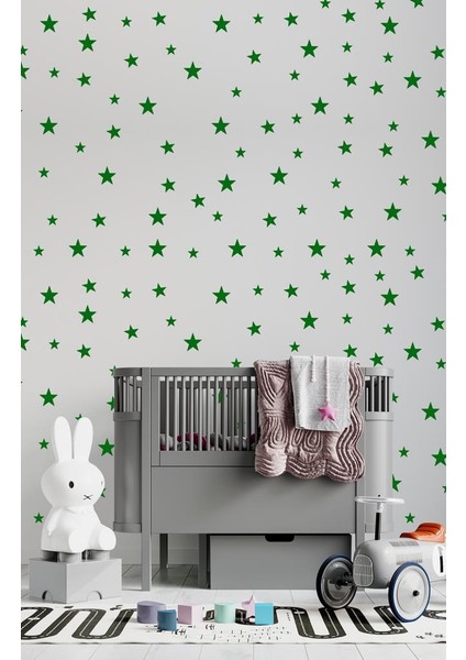 Koyu Yeşil Yıldız Duvar Sticker 3-4-5 cm 130 Adet Bebek ve Çocuk Odası Dekoratif Duvar Çıkartması Sticker