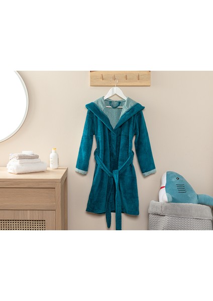 Wellsoft Pamuk Polyester Çocuk Bornoz 6-8 Yaş Yeşil