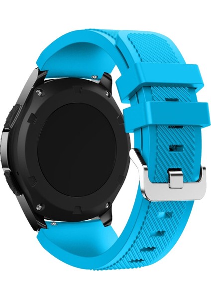Samsung Gear Watch 46MM Uyumlu Klasik Çizgi Desenli 22MM Silikon Kordon Açık Mavi