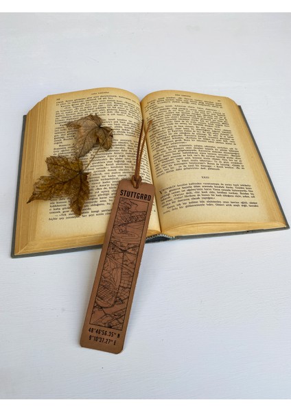 Stuttgard Şehir Haritalı Deri Kitap Ayracı