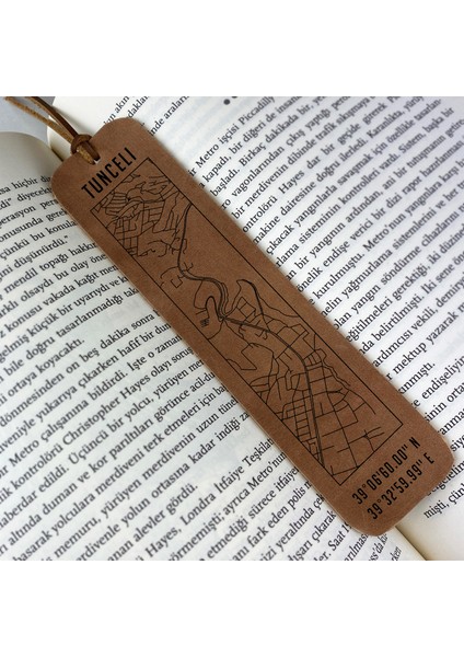 Tunceli Şehir Haritalı Deri Kitap Ayracı