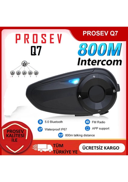 Q7 Motosiklet Intercom Bluetooth 5.0 Kulaklık (7 Kişilik)