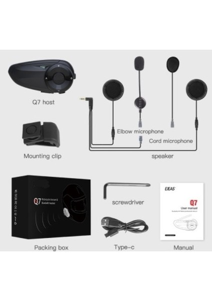 Q7 Motosiklet Intercom Bluetooth 5.0 Kulaklık (7 Kişilik)