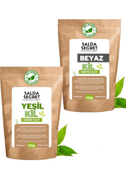 Yeşil Kil 100 gr + Beyaz Kil 100 gr Yüz Maskesi Toz - Kil Maskesi - Siyah Nokta