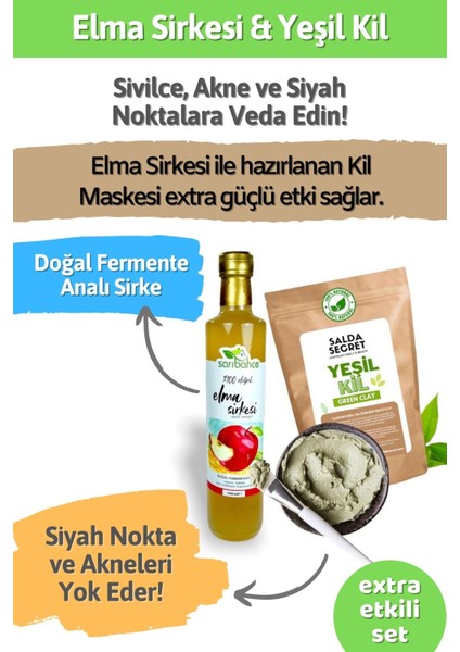Yeşil Kil 500 gr + Beyaz Kil 500 gr Yüz Maskesi Toz - Sarıbahçe Elma Sirkesi 500ML fırsatları