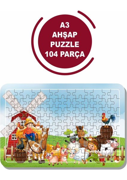 Sevimli Hayvanlar A3 104 Parça Puzzle, Oyuncak, Yapboz