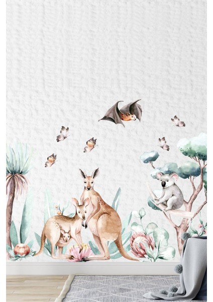 Avustralya Hayvanları Kanguru Koala ve Yarasalar Duvar Sticker Seti