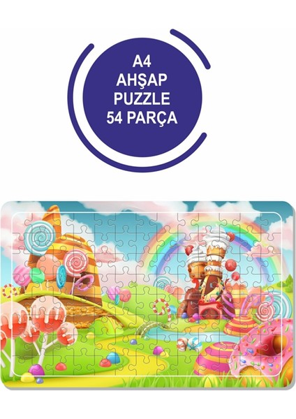 Meyveli ve Tatlı Görselli A4 54 Parça Puzzle, Oyuncak, Yapboz