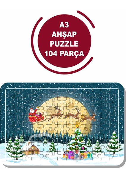 Yeni Yıl Noel Baba A3 104 Parça Puzzle, Oyuncak, Yapboz