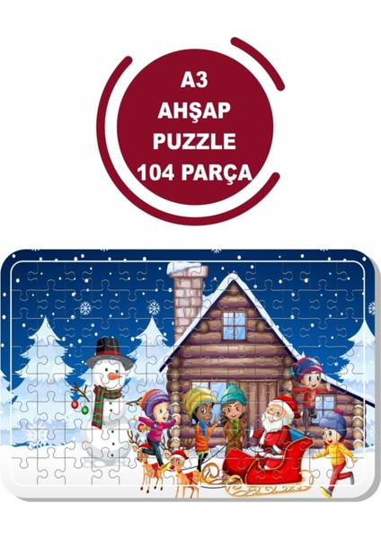 Kardan Adam ve Noel Baba A3 104 Parça Puzzle, Oyuncak, Yapboz