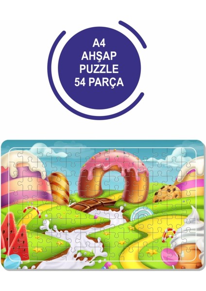 Meyveli ve Tatlı Görselli A4 54 Parça Puzzle, Oyuncak, Yapboz