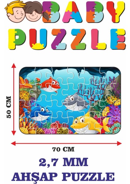 Deniz Canlılıları, Köpek Balıkları Dev Parçalı Eğlenceli Puzzle 50X70 cm Puzzle
