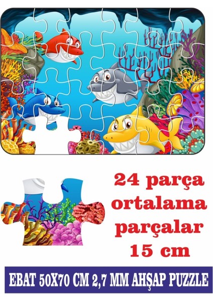 Deniz Canlılıları, Köpek Balıkları Dev Parçalı Eğlenceli Puzzle 50X70 cm Puzzle