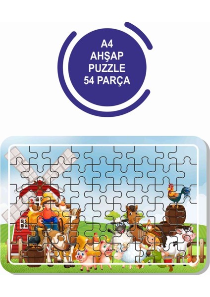 2'li Set 54 Parça Ahşap Puzzle Sevimli Hayvanlar ve Çiftçi Çocuklar Için
