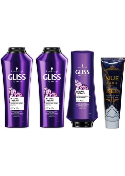 Intense Therapy Şampuan 360ML X2 + Gliss Intense Therapy Saç Kremi 360ML+ Nue Gold Maske Hediyeli