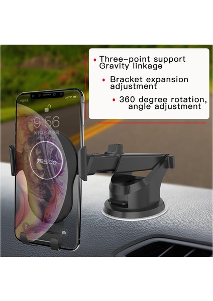Yesıdo C44 Standart Ön Panele Vantuzlu Araba Telefon Tutucu Braketi 3.5-6 Inç Telefonlar Için (Yurt Dışından)
