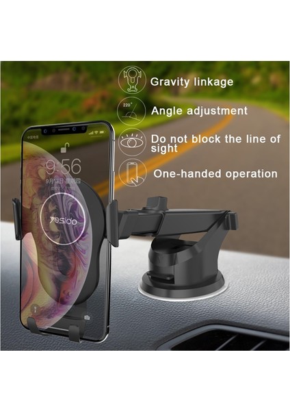Yesıdo C44 Standart Ön Panele Vantuzlu Araba Telefon Tutucu Braketi 3.5-6 Inç Telefonlar Için (Yurt Dışından)