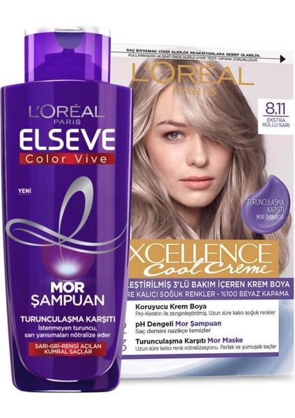 Loreal Paris Excellence Cool Creme 8.11 Elseve Mor Şampuan Seti