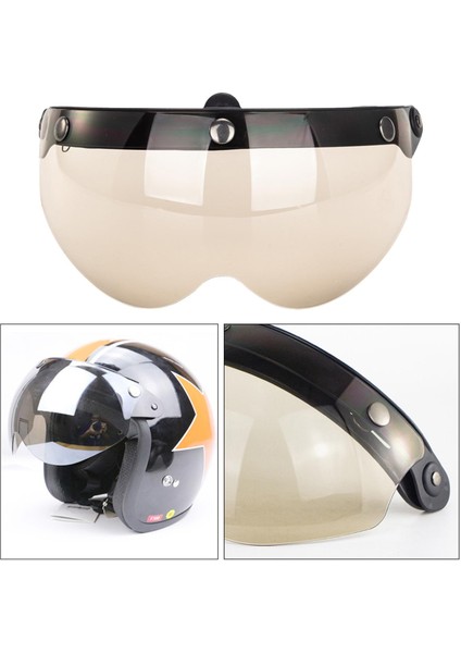 Aşağı Çevirin Visor Lens 3 Düğme Için Değiştirin Motosiklet Kaskları Açık Yüz Kahverengi