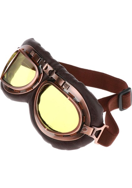 Retro Vintage Bakır Motosiklet Gözlüğü Sarı Lens Kask Pilot Sürme Gözlük (Yurt Dışından)