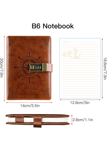Vintage Dergisi Günlüğü Kilit ile B6 Pu Kapak Retro (Yurt Dışından)
