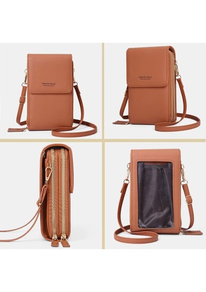 6.5 Inç Pu Deri Telefon Crossbody Çanta Kadınlar Için Dokunmatik Ekran Çantaları-Kahverengi (Yurt Dışından) indirimleri